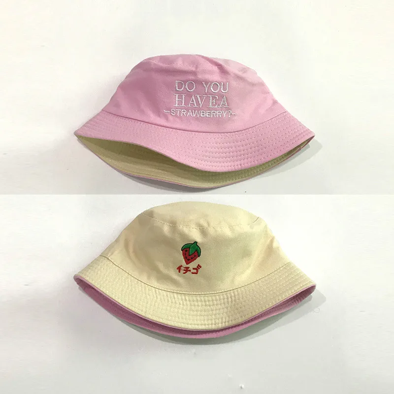 Лето г. фрукты вышивка двойной шапки для обувь мальчиков и девочек Корейский Стиль Мода повседневное Панама кепки