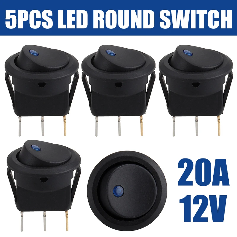 

5pcs Electrical ON/OFF Mini Round Rocker Switch Car Boat Waterproof Dot Copper Foot LED Light Toggle Switch 12V