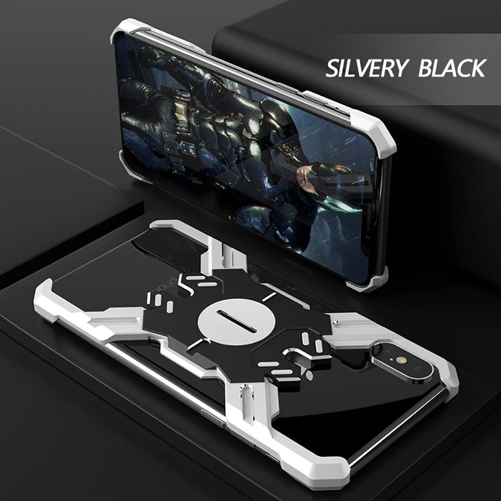 Металлический бампер с пауком для iPhone XS Max XR 7 8 Plus алюминиевый Броня сверхмощный чехол для iPhone X 6 6s Plus чехлы для телефонов - Цвет: Silver-Black