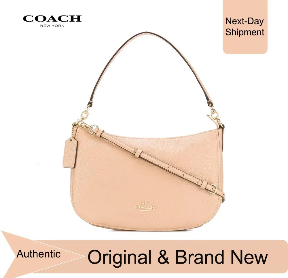 

Coach Chelsea Crossbody in Pebble Leather (Beechwood/Gold) Luxury Handbags For Women Bags Designer by Coach
