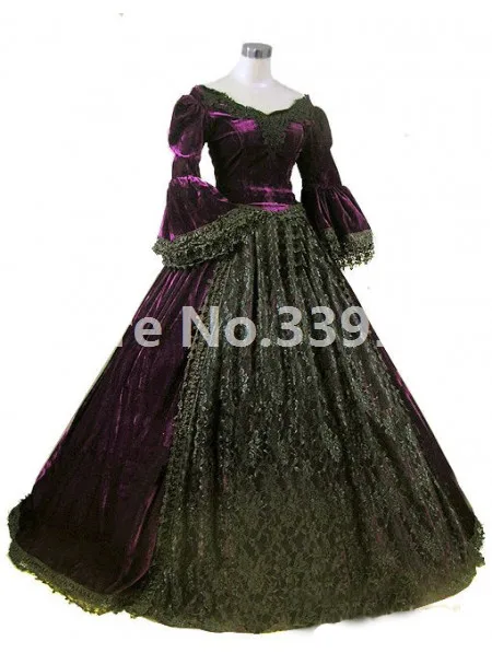 Фиолетовый и черный бархат кружева викторианской бальное платье Ренессанс Carnivale свадебное платье