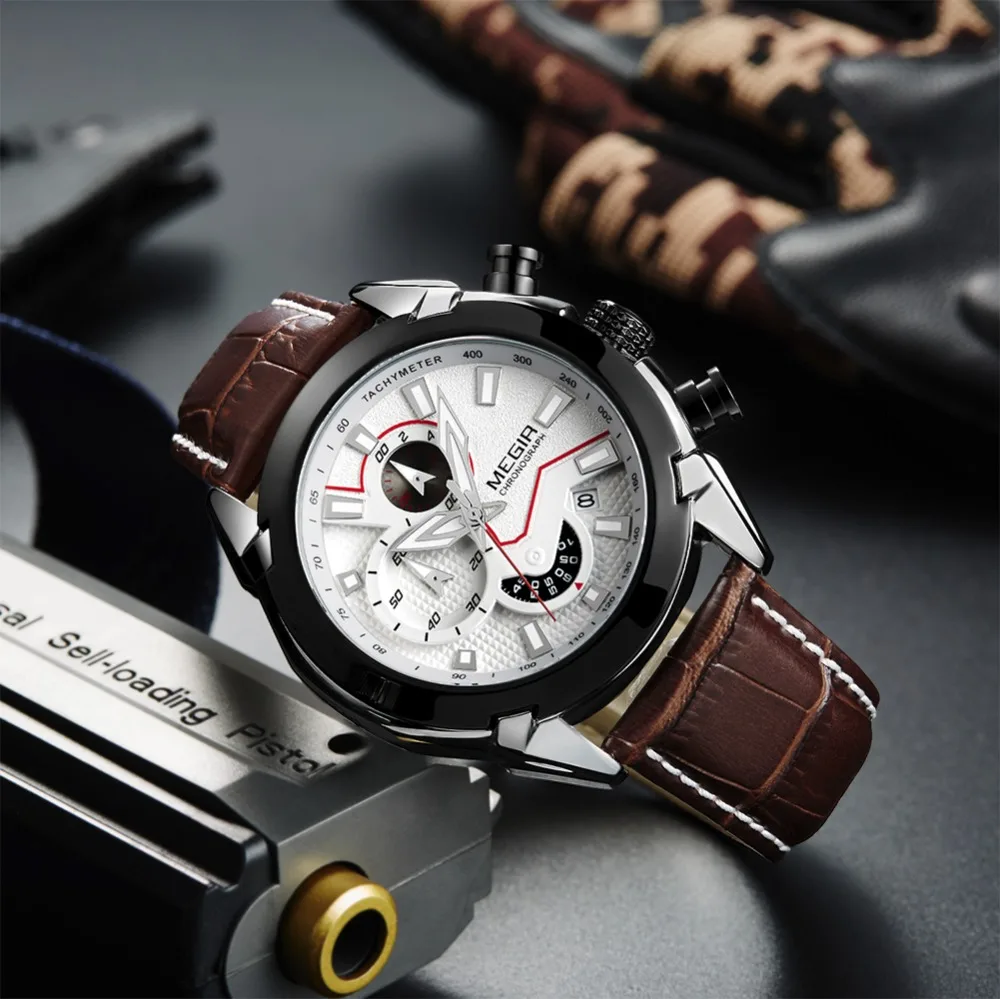 Preise MEGIR Military Sport Uhr Männer Top Marke Luxus Leder Armee Quarz Uhren Uhr Männer Kreative Chronograph Relogio Masculino