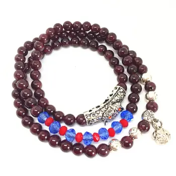 

2018 New Arrival Natural 6mm Garnet Bracelet with Lovely Fox Accessories Three Layer Elestic Bracelet Women's Jewelry Good Gift