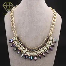 Christmas Gift Star Style Fashion Gold Color with Colorful Resin Statement Bib Choker Necklace Jewelry for Women Party