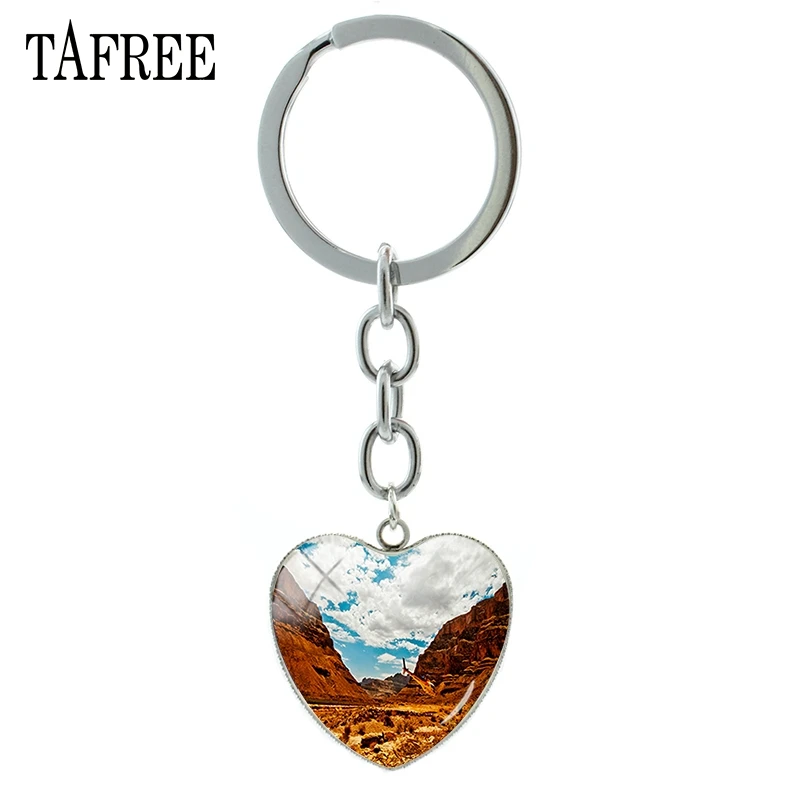 

TAFREE Famous American Grand Canyon View Keychains Heart Pendant Key Chain New bag car Pendant man women gift Jewelry FA573