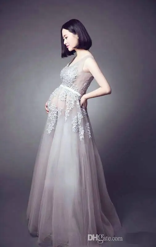 Pregnant Wedding Dress 2016 Sexy Illusion Bodice Lace Applique Crepe Floor-Length Maternity Women Wedding Dress Free Shipping2