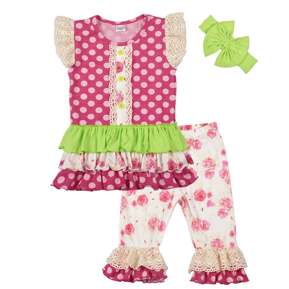 

Boutique Outfits Sets Conice nini For Cute Kids Girl Summer Remake Clothes Floral Top Ruffle Match Headband Baby girl clothes
