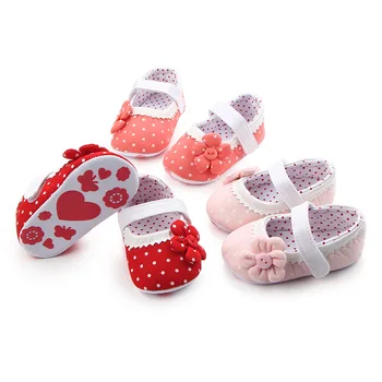 

Baby Girls Shoes Newborn Shoes Lovely Flower Anti-Slip Sneakers Cotton Polka Dot 3 Color Shoes Fabric Soft Sole Kid Toddler