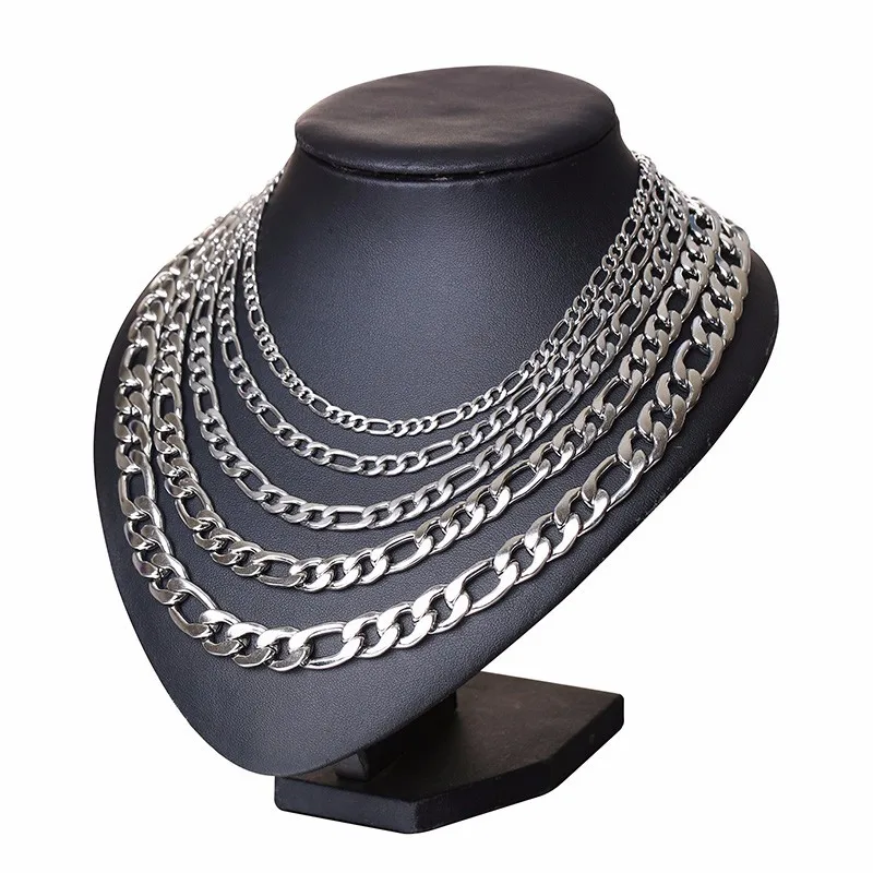 Мужская цепочка Figaro из нержавеющей стали металлическое ожерелье серебристого