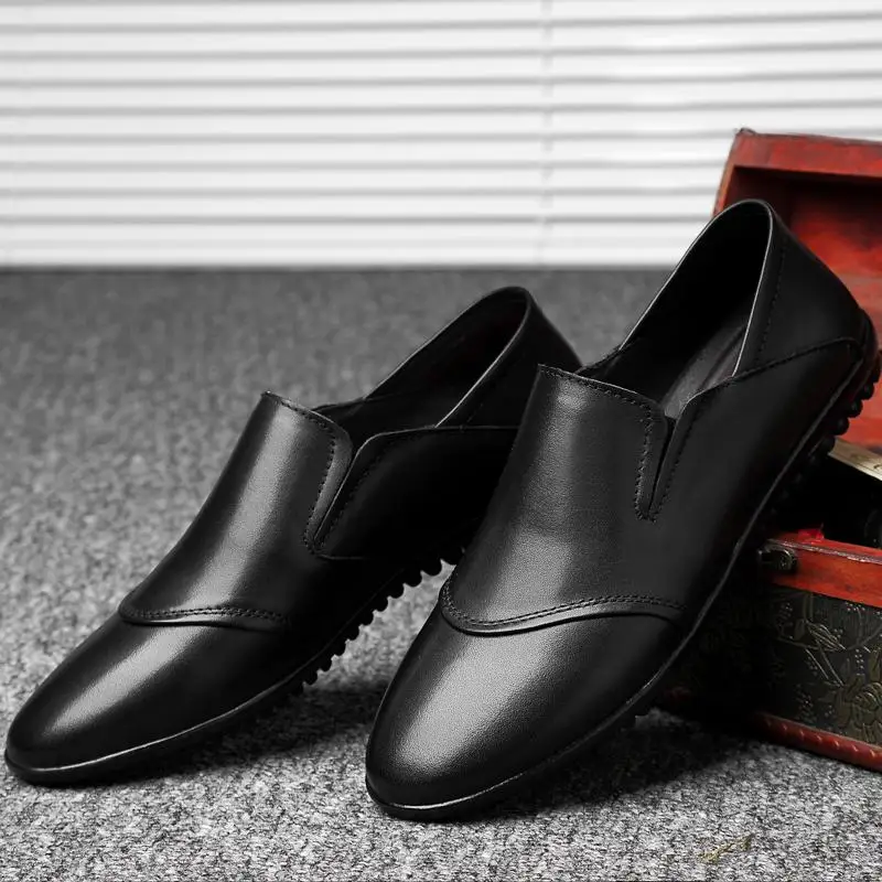 19; стильная Брендовая обувь унисекс для взрослых; высококачественные мужские лоферы из натуральной кожи; мягкая летняя прогулочная обувь без застежки на плоской подошве - Цвет: Black