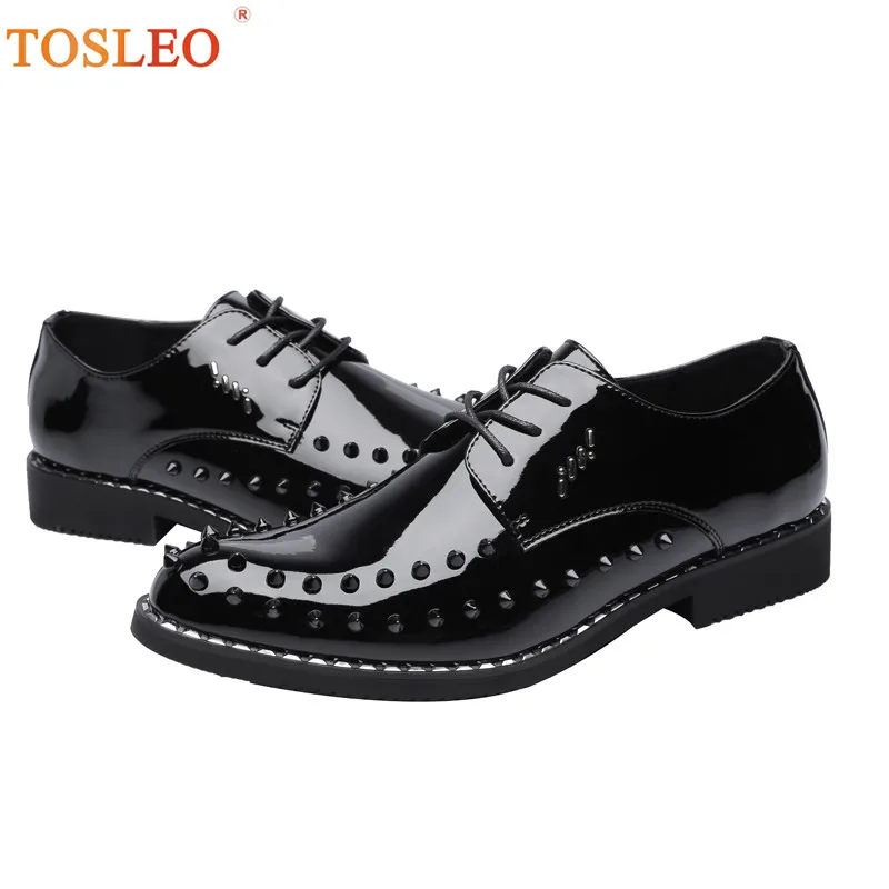 

Rivet Leather Shoes Men Patent Leather Men Shoes 2018 Autumn Men Leather Shoes Black