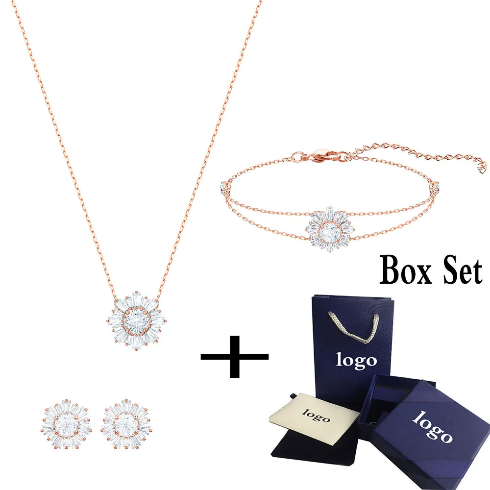 

SWA RO 2019 New SUNSHINE Sun Flower Necklace Set Original 1:1 Female Shiny Crystal Send Mom Girlfriend Best For Birthday Present