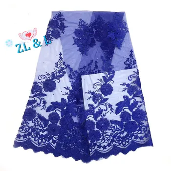 

New three-dimensional flower embroidery beads French mesh African Nigeria lace wedding dress skirt 5 yards