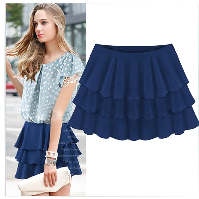 2013 Korean New 3d wave chiffon skirt,blue Falbala short skirts,pleated