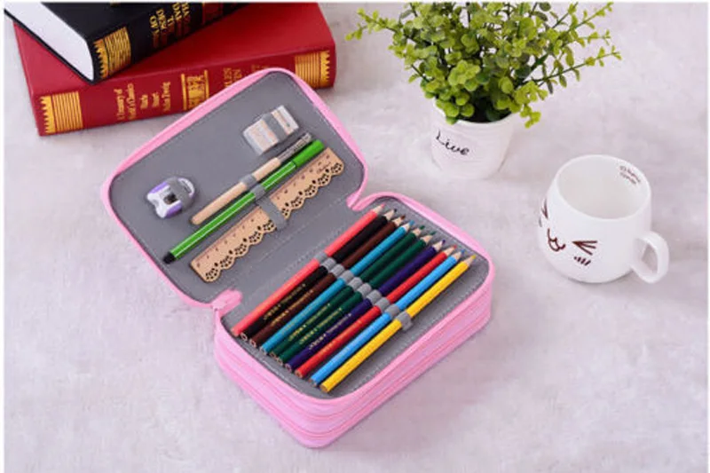 

54 Holders 3 Layer Portable Oxford Canvas School Pencils Case Pouch Brush Pockets Bag Pencil Holder Case School Supplies High