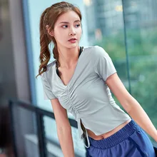 EF3150 женский укороченный топ для йоги, фитнеса, рубашка с разрезом и завязками, для пробежек, для спортзала, для женщин, для фитнеса, Спортивная рубашка, топ для тренировок