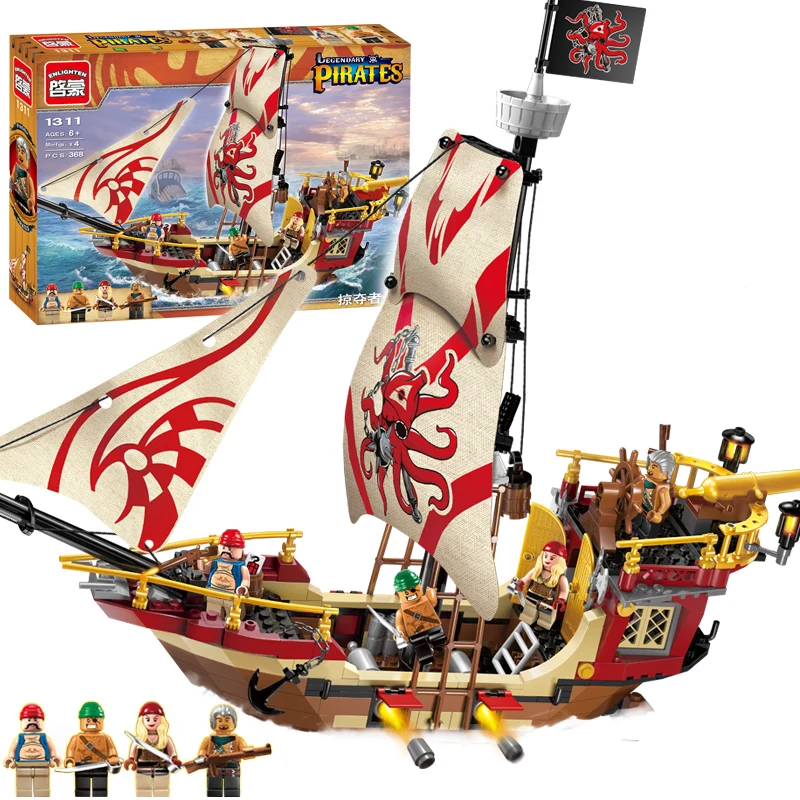 

Enlighten 368pcs Pirates Ship Marauder Bricks Compatible LegoINGLY Building Blocks Sets Brinquedos Educational Toys for Children