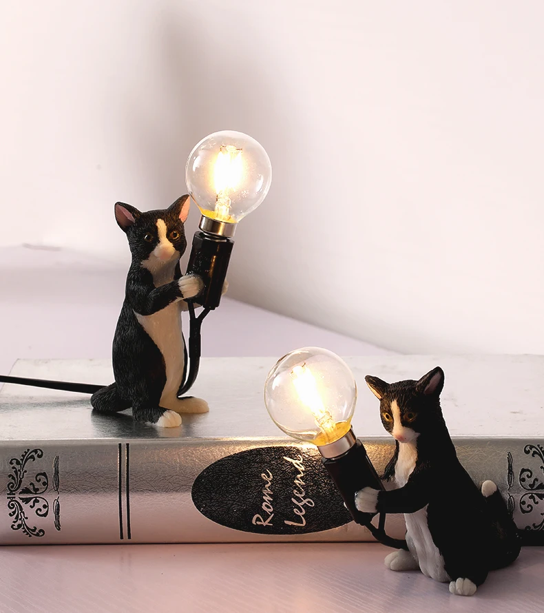 Художественный светодиодный переключатель включения/выключения стандарта ЕС/США, белый, черный, серый, кошачий котенок, настольная лампа, светильник для детской комнаты, милый Ночной светильник в виде животного