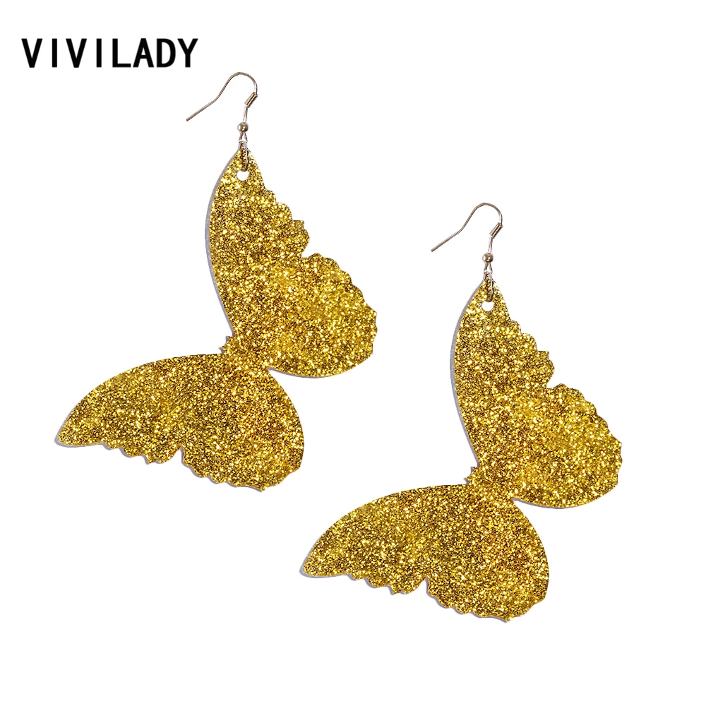 

VIVILADY Fashion Hyperbole Glitter Acrylic Butterfly Dangle Drop Earrings Women Long Statement Engagement Jewelry Birthday Gifts