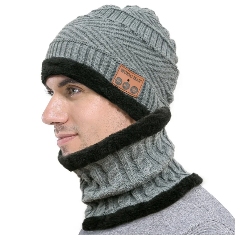 

Men Women Warm Bluetooth Hat With Scarf Earmuffs Knitted Music Cap High Fidelity Support Call Warm Mask two-piece
