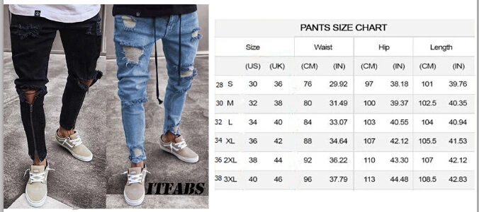 Мужская Мода Винтаж Рваные джинсы супер облегающие скини на молнии джинсовые штаны джинсы брюки с рваными краями и потертостями брюки