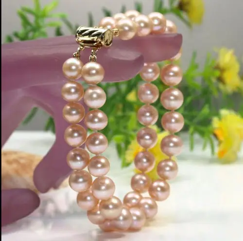 

Genuine 2 row 10-11mm pink SOUTH SEA pearl bracelet 7.5-8 INCH 14K Noble style Natural Fine jewe Fast (D) SHIPPING