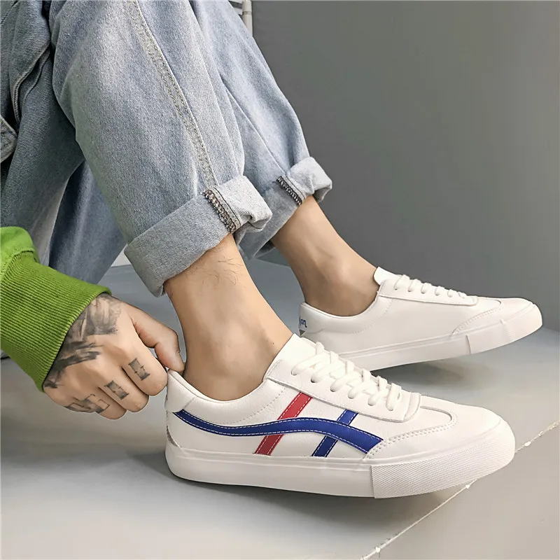 Dos Sapatos Novos Os E Azul Com 2019 Homens De Baixa Superior Pequenos Parte Para Couro Brancos cinza Primavera 51qnxtE