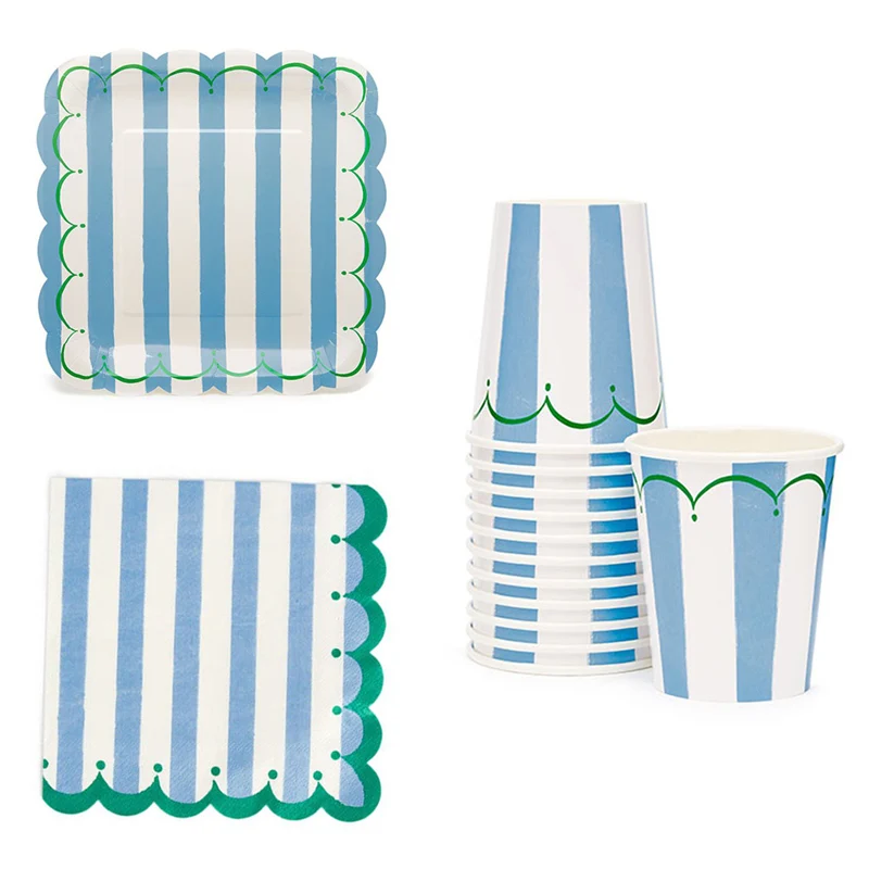 Blu Rosa A Strisce Di Carta Per Feste Piatti Quadrati