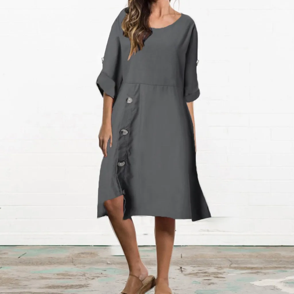 

Feitong Fashion Women's Dress Casual Long Dress Oversized O-Neck Loose Long-Sleeved Dress vestidos verano 2019 New