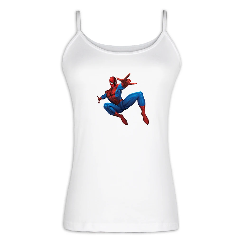 Cartoon Spider-Man Comic Camisole Cotton Fitness Tank Top For Lady Girl Gray White Singlet Summer Casual Women Tops Size S-XXL