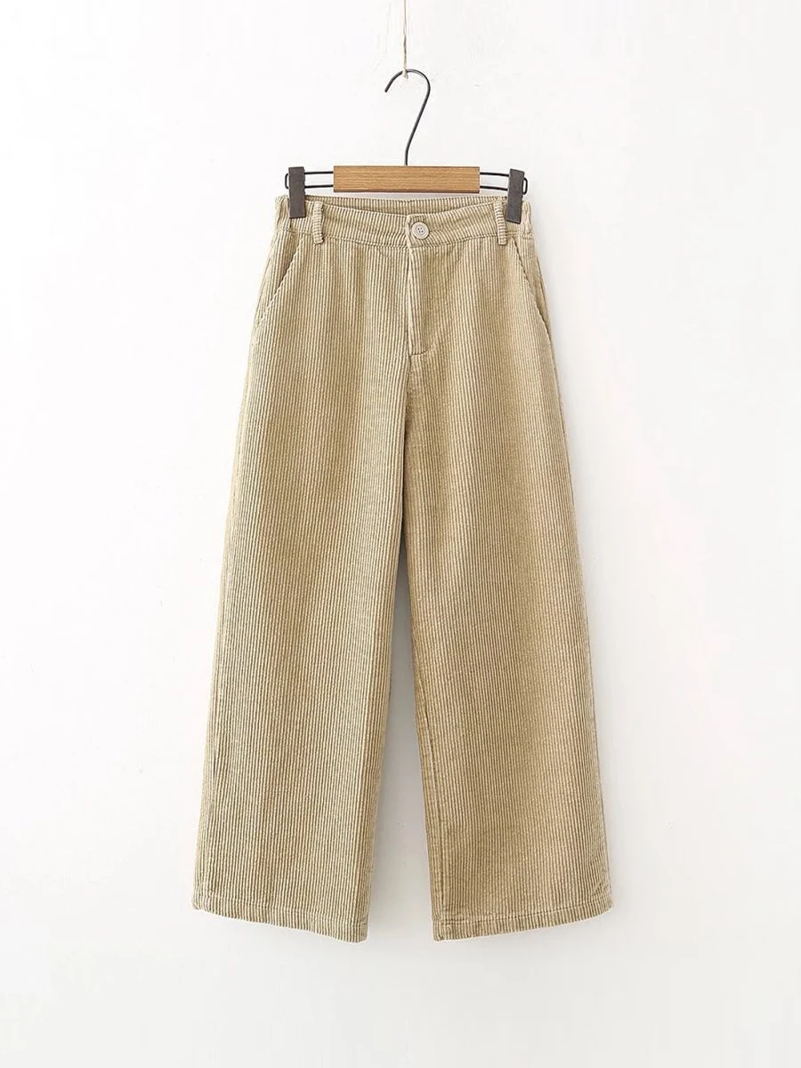 

Women Corduroy Pants Vintage Autumn Winter Casual Thicken Warm Elastic Waist Loose Cotton Pleated Trouser