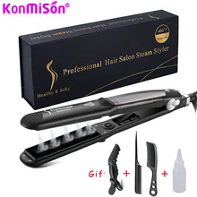 KONMISON Профессиональный паровой выпрямитель и прибор для завивки волос керамический плоский утюг паровые выпрямители для волос Инструменты для укладки волос