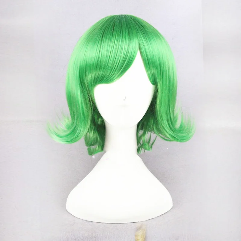 

40cm Green Curly Short Oblique Fringe High Temperature Fiber Synthetic Hair Inside Out Disgust Cosplay Wig Costume Hair+ Wig Cap