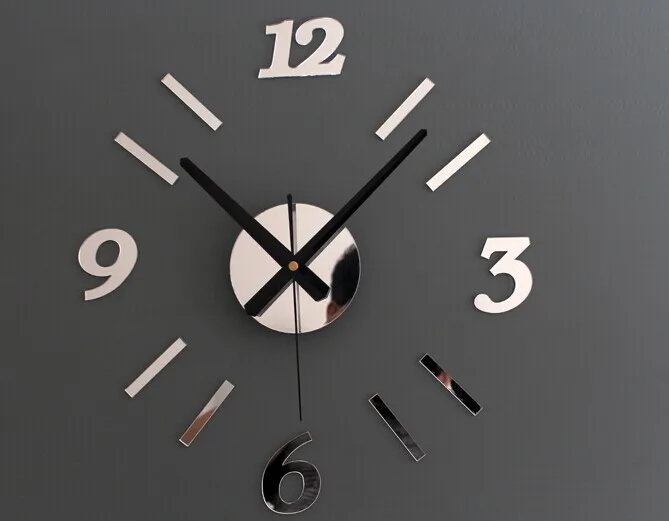 2MM acrylic mirror clock sticker ,  DIY letter 3D acrylic wall clock mirror sticker ,  clock mirror sticker deco