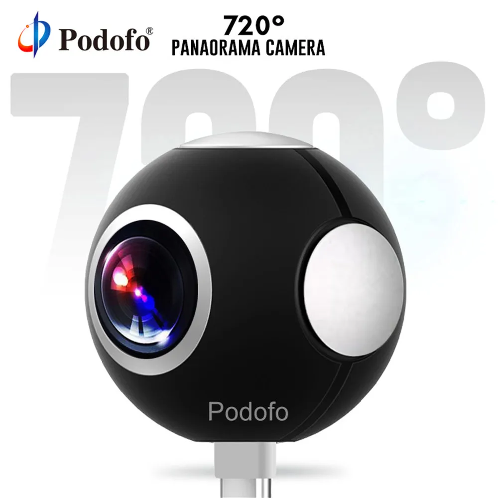 Podofo Mini HD Panoramic 360 Camera Wide Dual Angle Fish Eye Lens VR Video Camera for Smartphone Type-c USB Sport & Action Cam