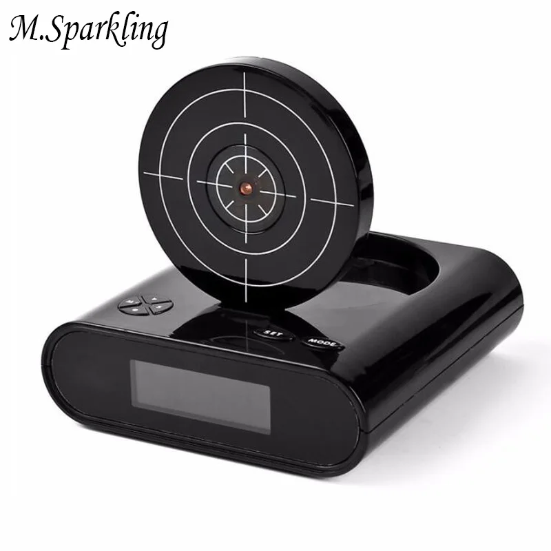 

M.Sparkling Shooting Alarm Clock Kids Toy Desk Clock Lazy Living Room Watches Mute Wake Up Game Alarm Clocks Gun Shooting Toys