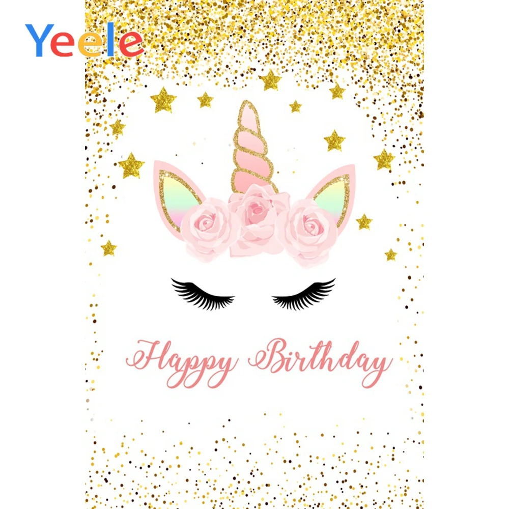 

Yeele Pretty Unicorn Glitters Birthday Party Baby Kid Photography Background Personalized Photographic Backdrop For Photo Studio