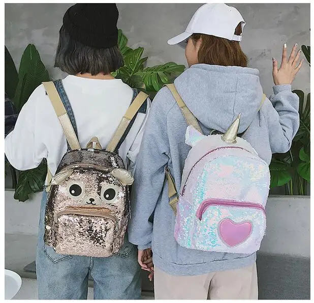 

Girls Ballet Dance Backpack schoolbag for Panda owl unicorn Dazzling Glittery Sequins PU Daypack Shoulder Bag Schoolbag Satchel