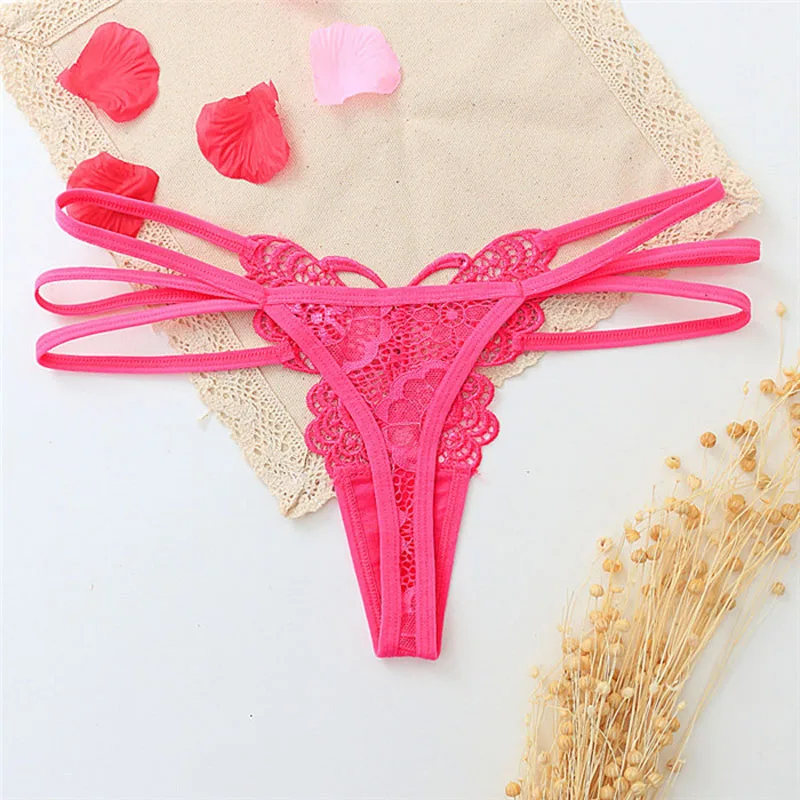 1 PCS Women Sexy Lace Thongs and G String Hollow Transparent Underwear Open Crotch Crotchless Briefs Butterfly T back Lingerie Intimates (10)