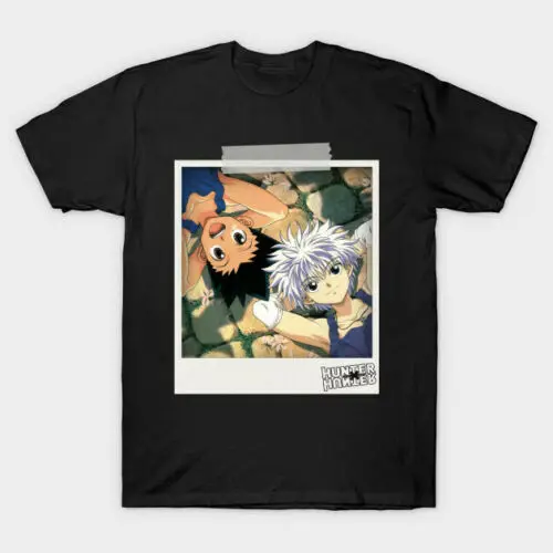 Hunter X Smiling Gon Freecss and Killua Zoldyck Black T-Shirt Men Tee Shirt Tops Short Sleeve Cotton Fitness T Shirts |