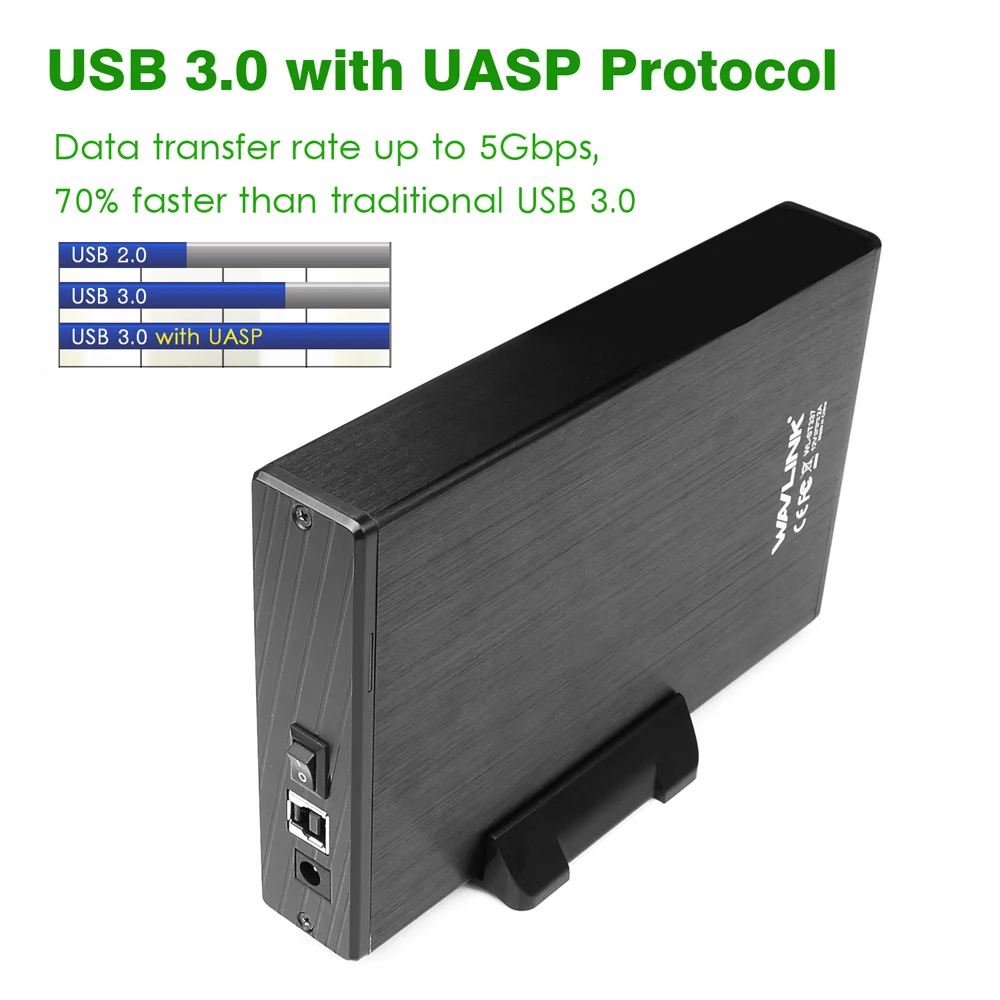 Online 3,5 pulgadas USB 3,0 a disco duro externo SATA carcasa de aluminio Wavlink para 3,5 pulgadas SATA I II III HDD SSD soporte UASP