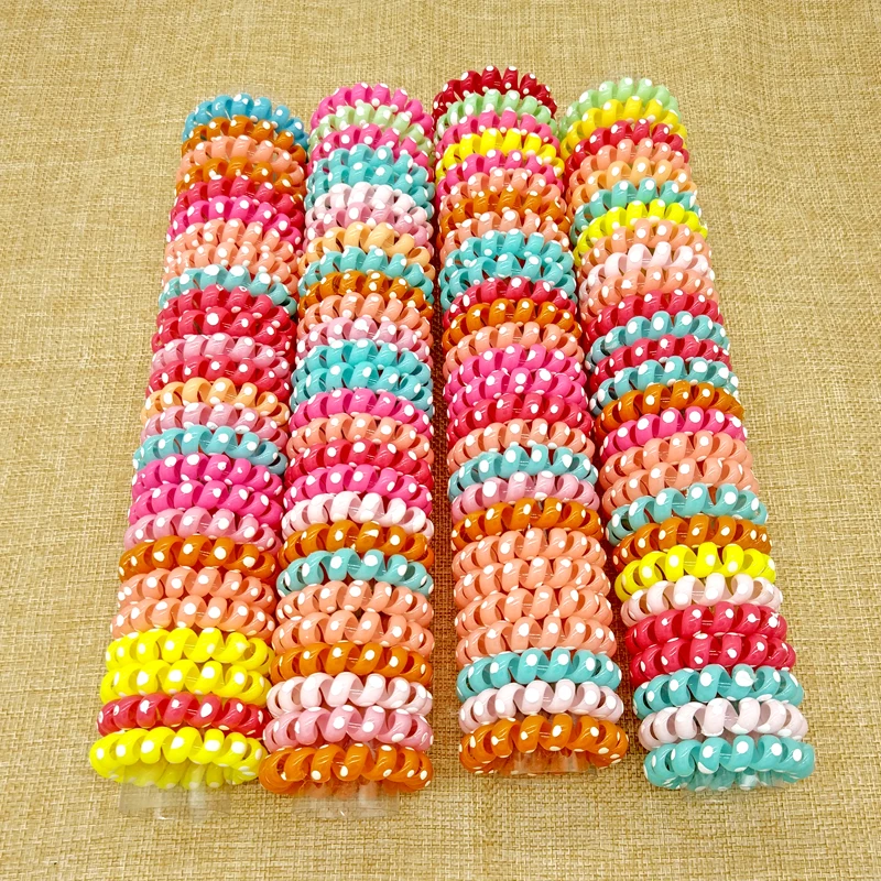 

Wholesale 100Pcs 4cm Dot Telephone Wire Line Rope Elastic Hair Bands Ponytail Holder Hair Jewelry Hair Scrunchy