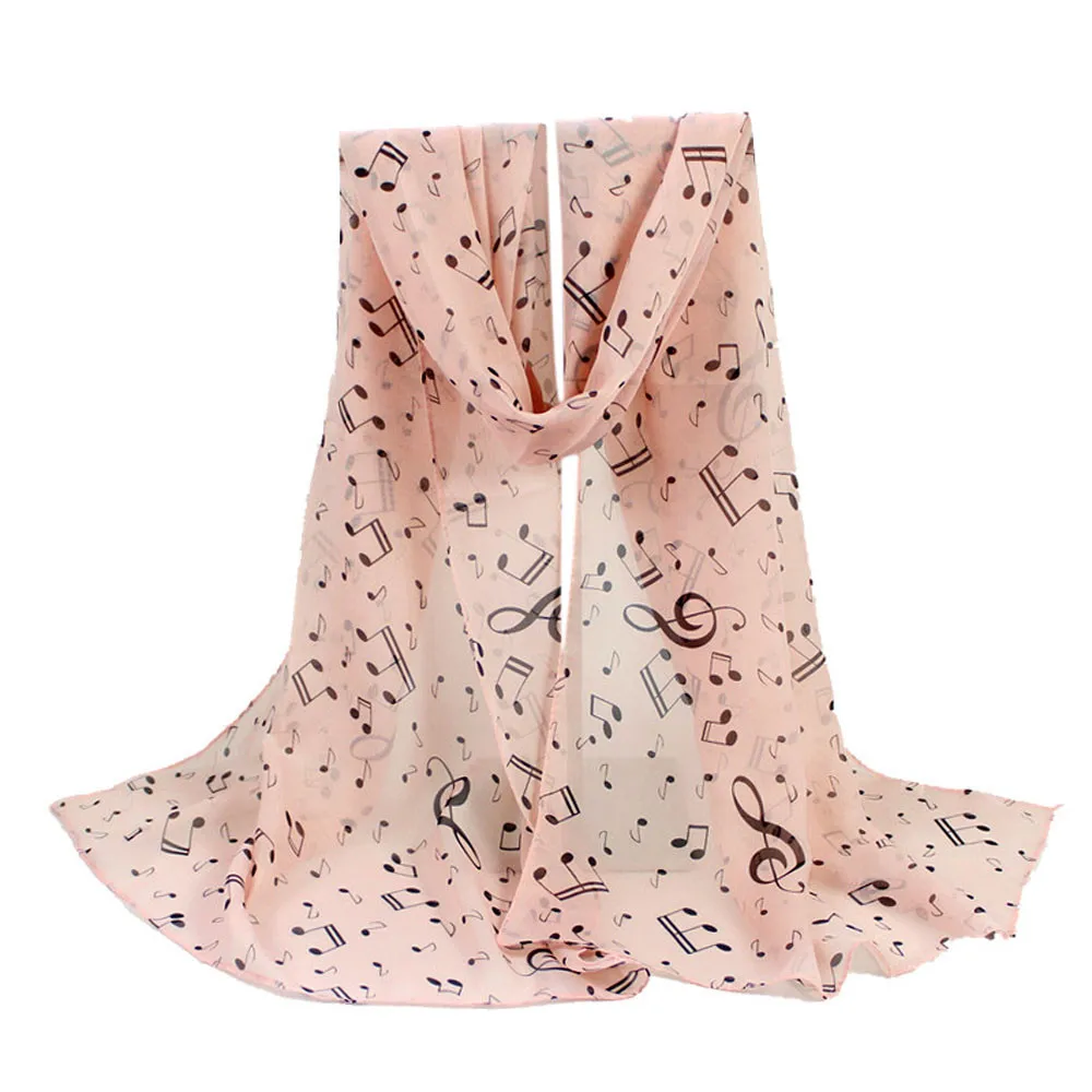 Женская мода музыкальная нотка шифон шейный шарф шаль глушитель женские шарфы черный белый розовый