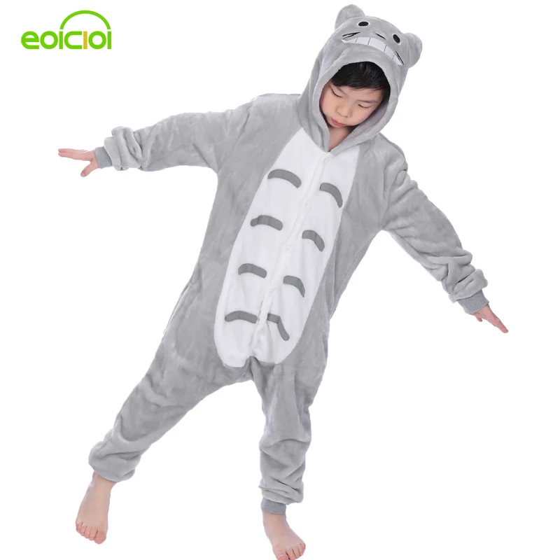 EOICIOI животного Пижама Тоторо для малышей осень-зима фланелевые пижамы для мальчиков и девочек симпатичная куртка с капюшоном детская одежда для сна, пижама, комбинезон для косплея
