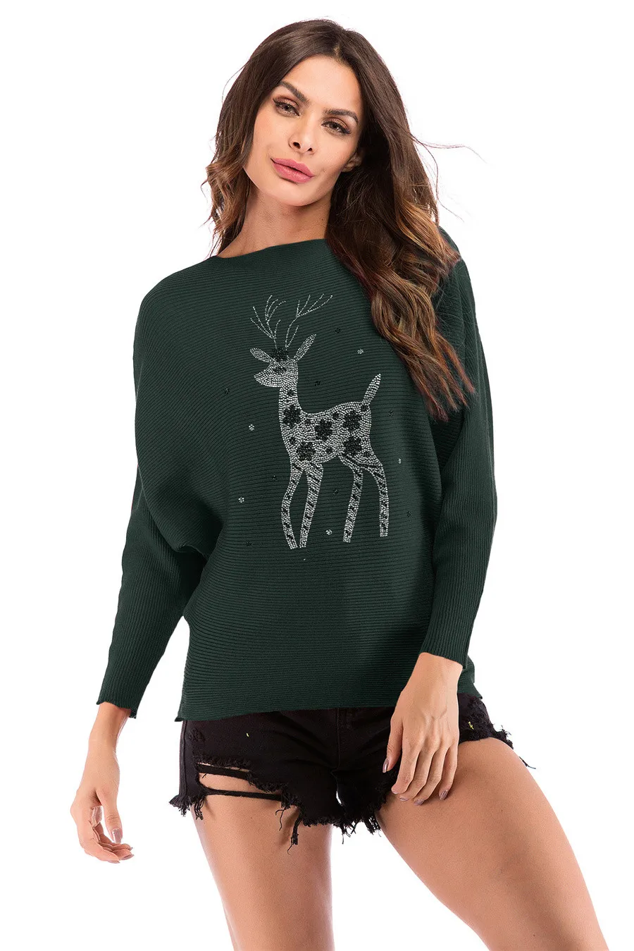 Gladiolus 2018 Autumn Winter Sweater Women Long Sleeve Rhinestone Pattern Slim Knitted Christmas Sweater Women Jumpers Pullover (67)