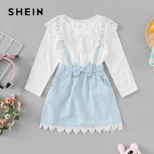 Шеин кидди бант спереди ушко вышитая кружевная отделка милое платье для девочек детские весенние повседневные трапециевидные расклешенные Детские платья с длинными рукавами