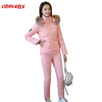 

2020 new autumn winter clothing feather cotton suit female short leisure two-piece suit large size slim cotton clothing tide