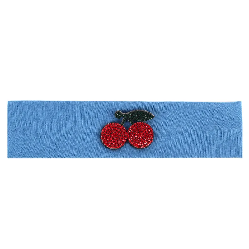 Blue Модная одежда для маленьких девочек милые вишневые Hairbands аксессуары для волос со стразами для детей Твердые ручной работы повязка на голову из хлопка тюрбан - Цвет: Blue