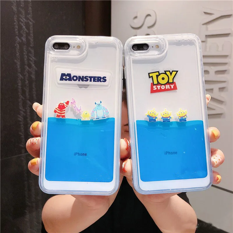

For iPhone XS Max XR X Toy Story Monsters Alien Mickey Minnie Floating Liquid Case For iPhone 8 6 6S 7 Plus