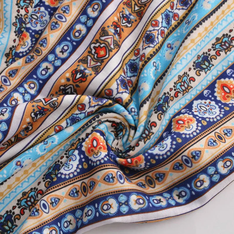 2018 Boho Women Striped Printed  Hippie Pants Flare Pants High Elastic Waist Vintage Stretch Ethnic Style Bell Bottom Trousers